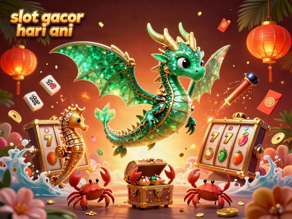 Bermain dengan slot gacor hari ini dalam ilustrasi 3D yang dinamis, menampilkan makhluk fantastis dan simbol keberuntungan.