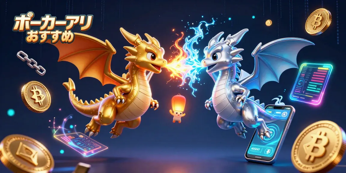 ポーカーアプリおすすめを使って勝利を狙う、ドラゴンが炎と氷の攻撃を繰り広げる幻想的なシーン