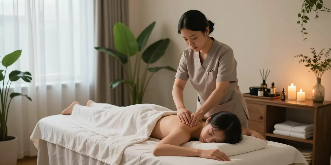 Expert 강남출장마사지 therapist providing a relaxing session in a serene wellness room.