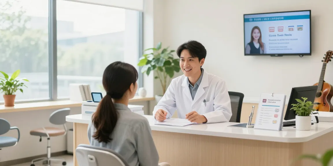 Discover more here in a bright dental clinic setting with a welcoming dentist and patient interaction.