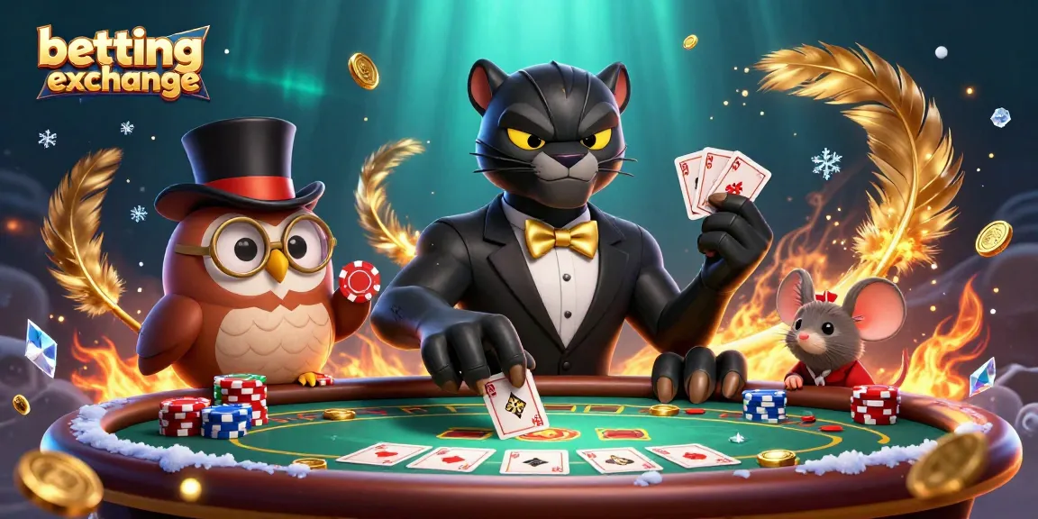 Experience betting exchange excitement with stylized characters in a rich casino scene.