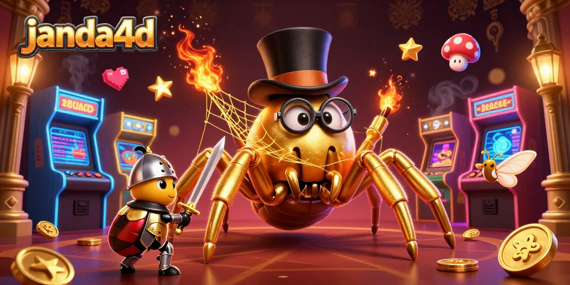 Janda4d menghadirkan tarantula emas dan ksatria kecil pada ilustrasi kasino yang megah.