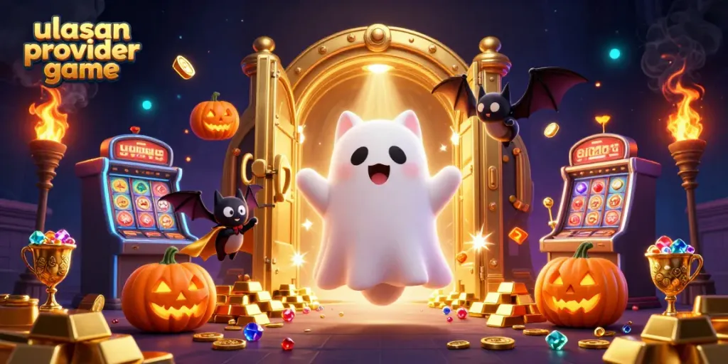 Menyajikan ulasan provider game dengan karakter kartun dan elemen kasino yang memikat.
