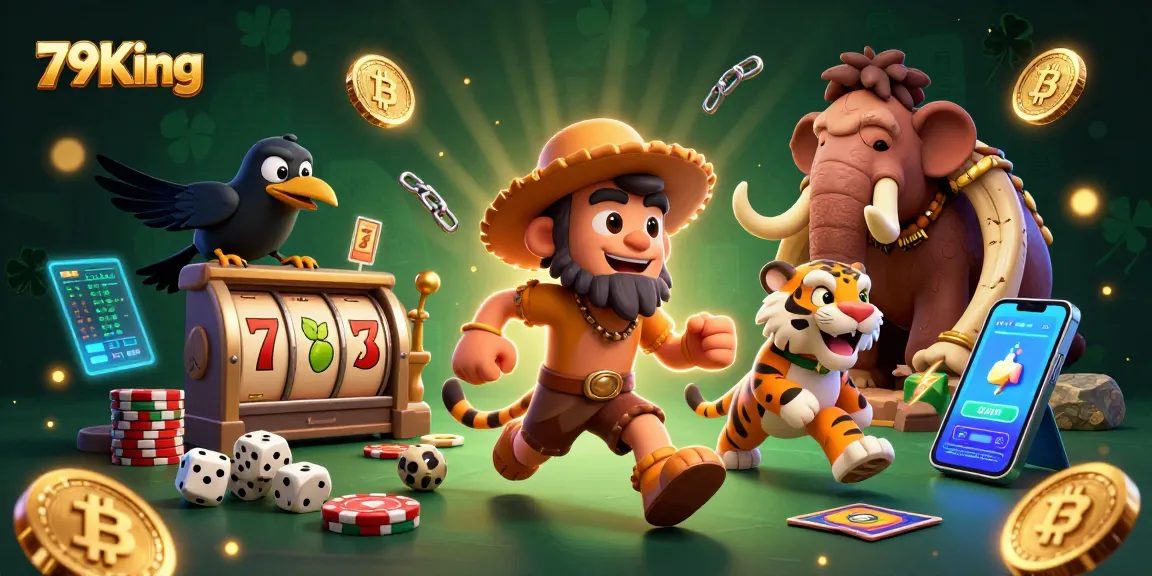 79King's exciting prehistoric casino adventure features vibrant characters, slot elements, and enchanting crypto symbols.
