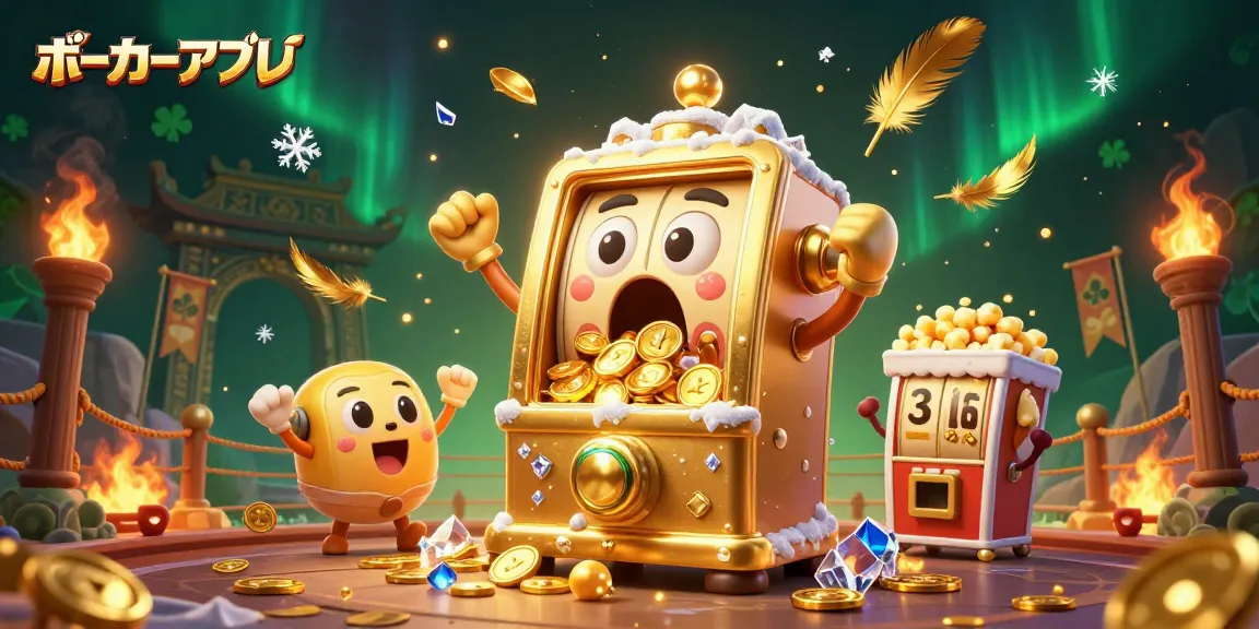 ポーカーアプリで勝利を目指すスロットマシンがジャックポットを出すシーン