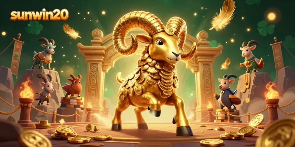 Experience winning strategies with sunwin20's vibrant gaming atmosphere featuring golden ram and rich casino elements.