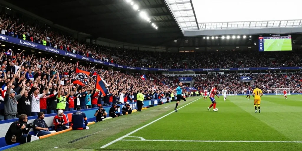Exciting Premier League match with passionate fans at a vibrant stadium, bk8th bringing football updates.