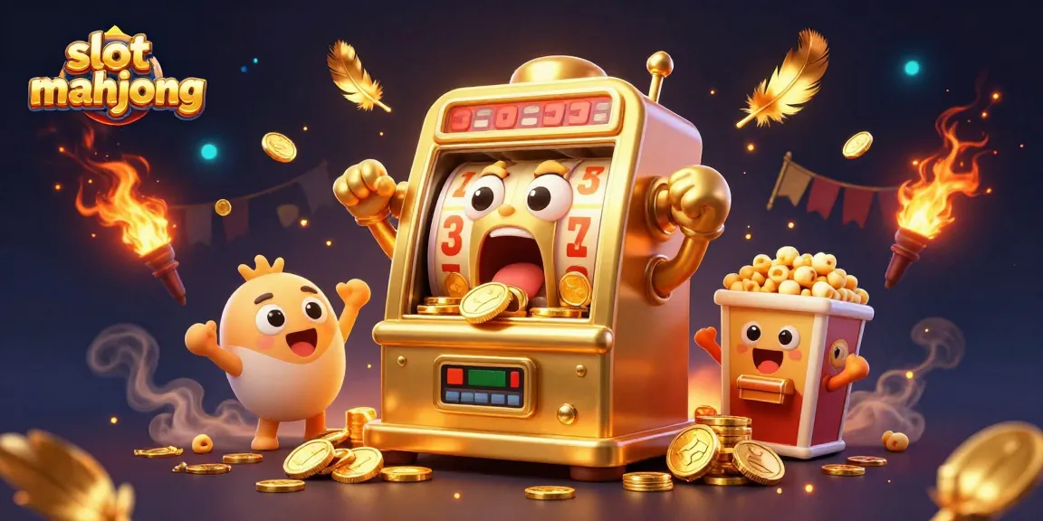 Watch as the slot mahjong machine hits a jackpot, pouring coins while smaller machines cheer in vibrant colors.