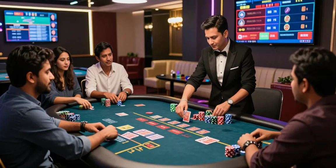 The andar bahar game comes to life with vibrant dealers and engaged players in a lively casino atmosphere.