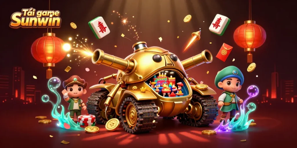 Tải game Sunwin to experience an immersive mini casino within a golden beetle tank showcasing vibrant game elements.