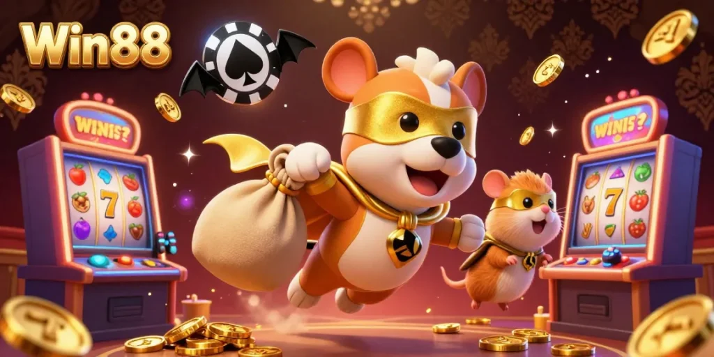 Experience thrilling casino action with Win88 featuring a superhero dog and vibrant slots.