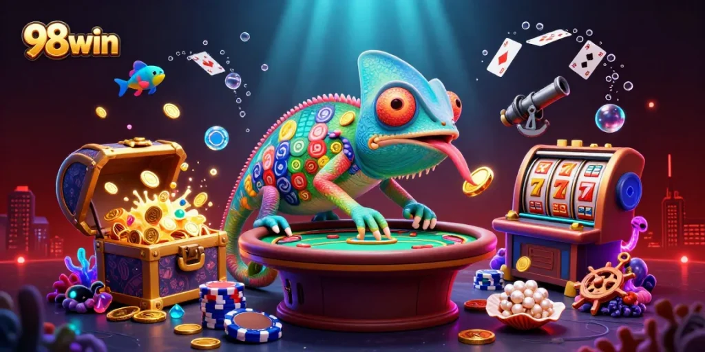 Experience immersive fun at 98win with a vibrant casino scene full of action and excitement.