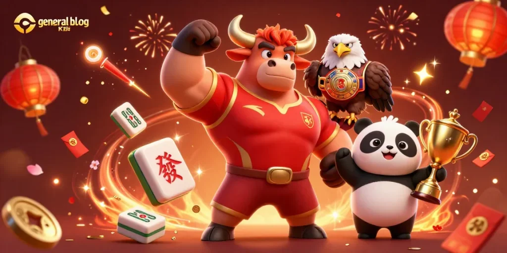 Engage in action at the general blog illustrated with a dynamic 3D casino scene featuring mascot characters, festive elements, and vibrant colors.