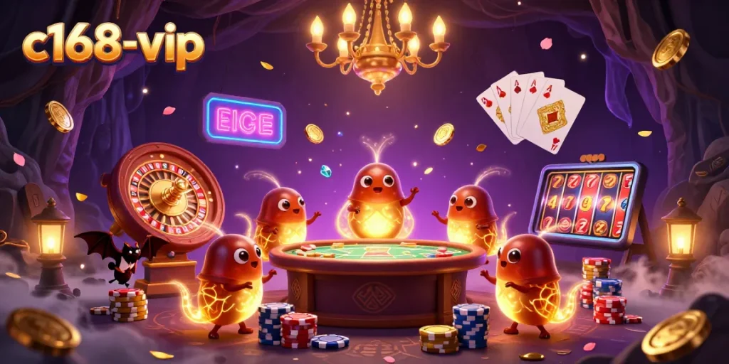 Experience vibrant gameplay at c168-vip with glowing glowworms illuminating a thrilling casino environment.